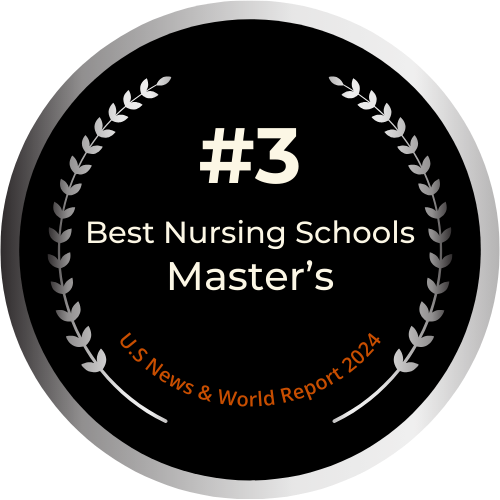 black and silver badge displaying duke school of nursing us news and world report number two ranking nationwide