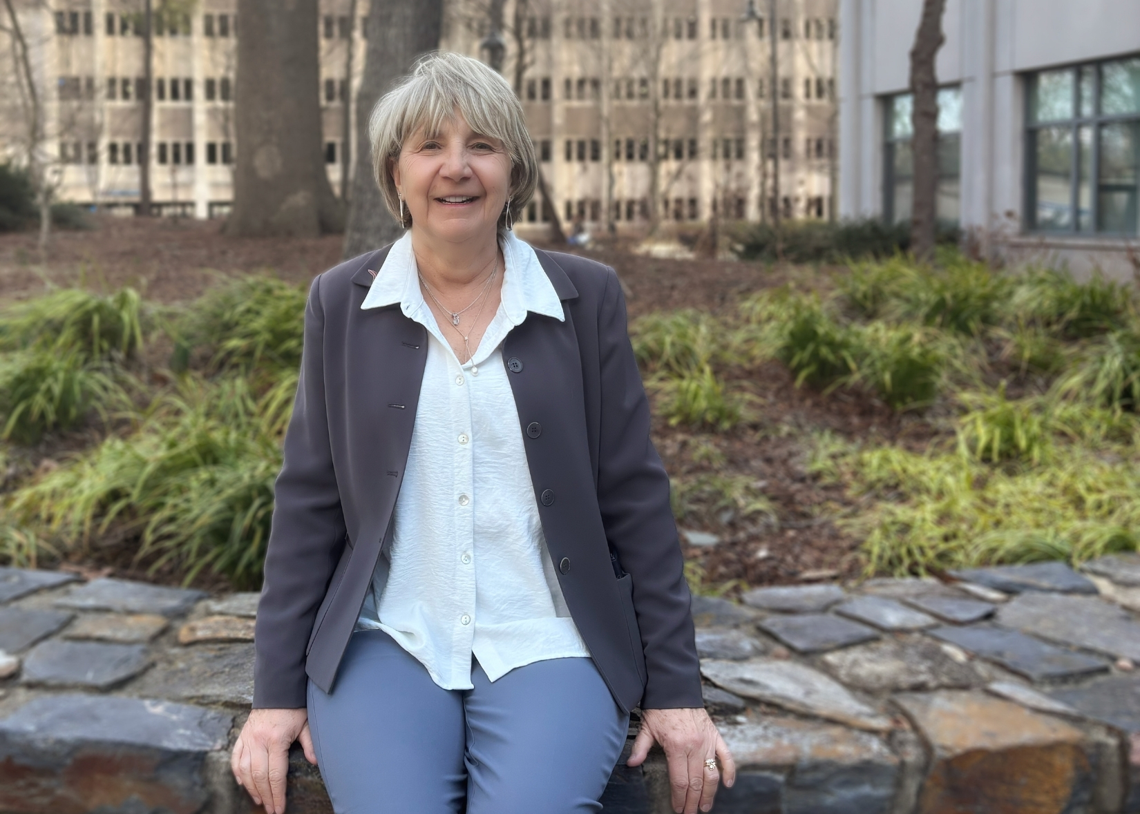 Paula Tanabe outside the School of Nursing 
