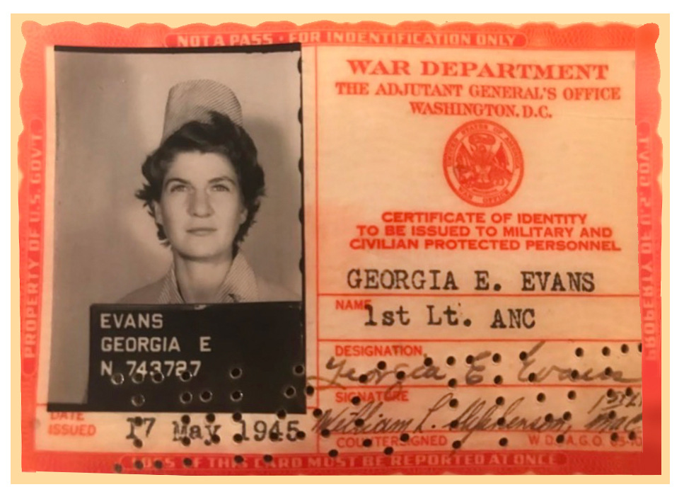 A WWII identification card for a wartime nurse.