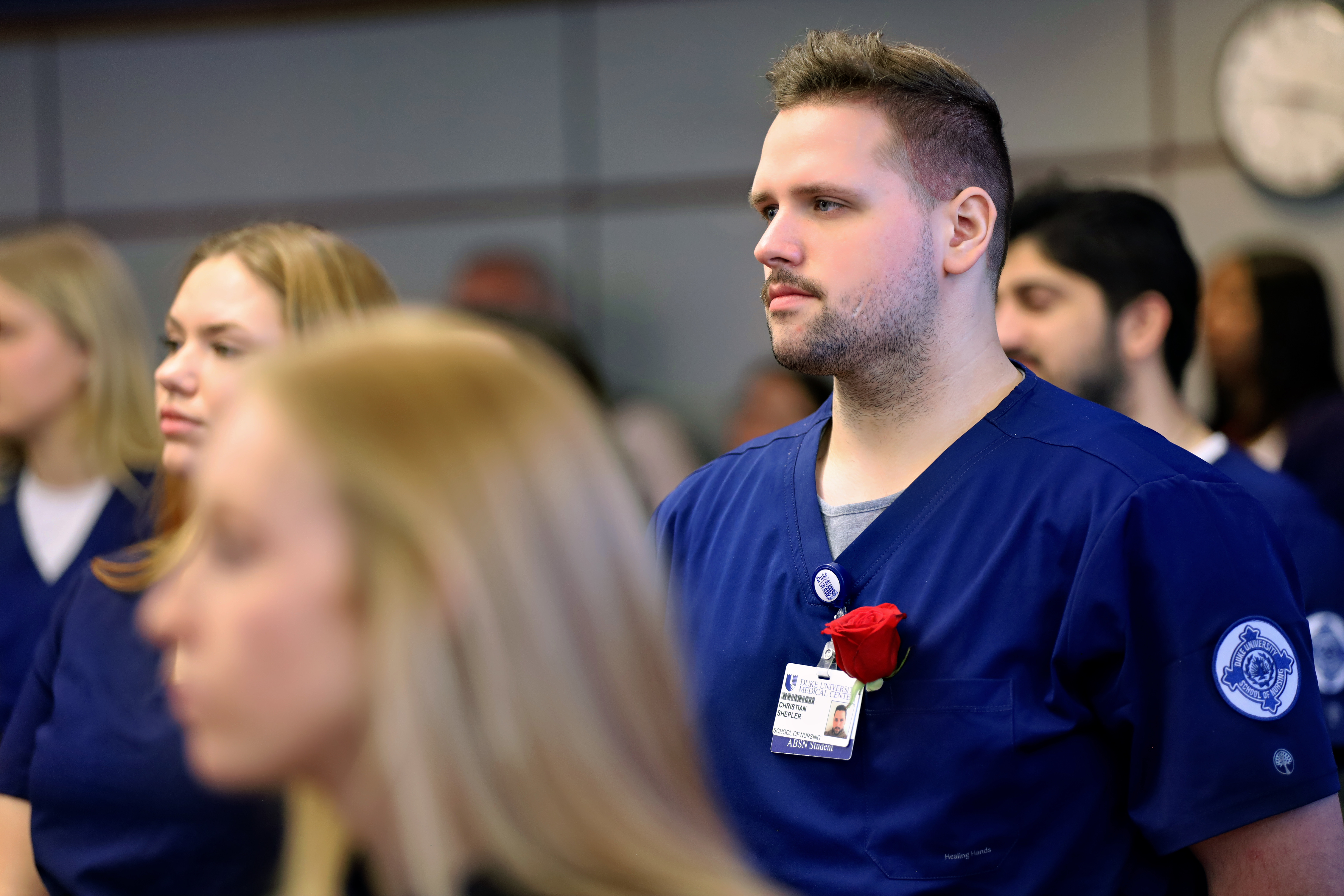 Shepler stands during his first semester pre-licensure Commitment to Excellence ceremony.
