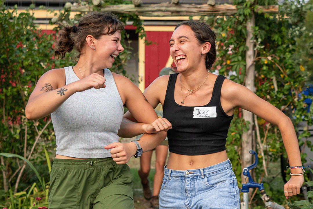 happy students on farm