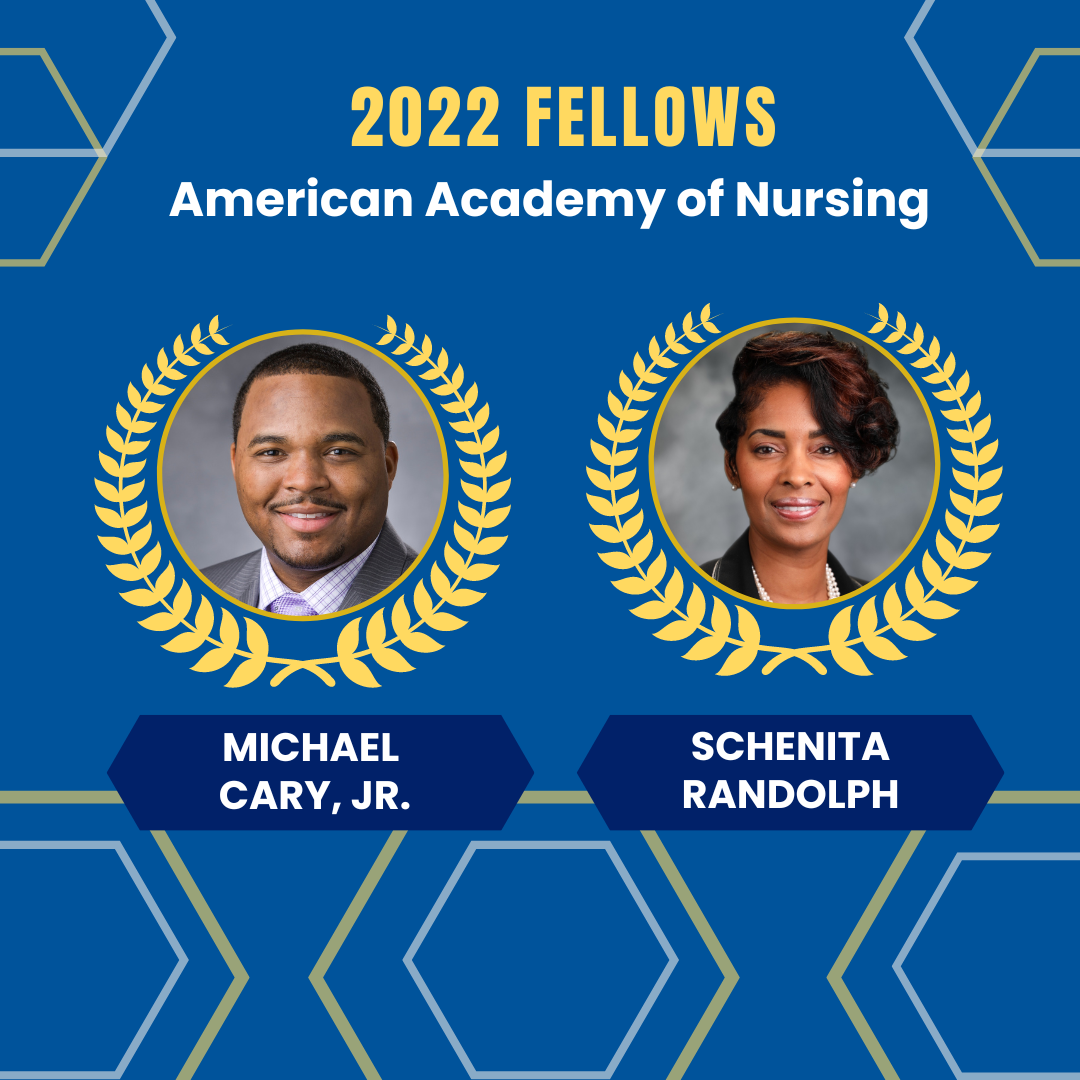 headshots of michael cary and schenita randolph with text "2022 fellow american academy of nursing michael cary jr schenita randolph"