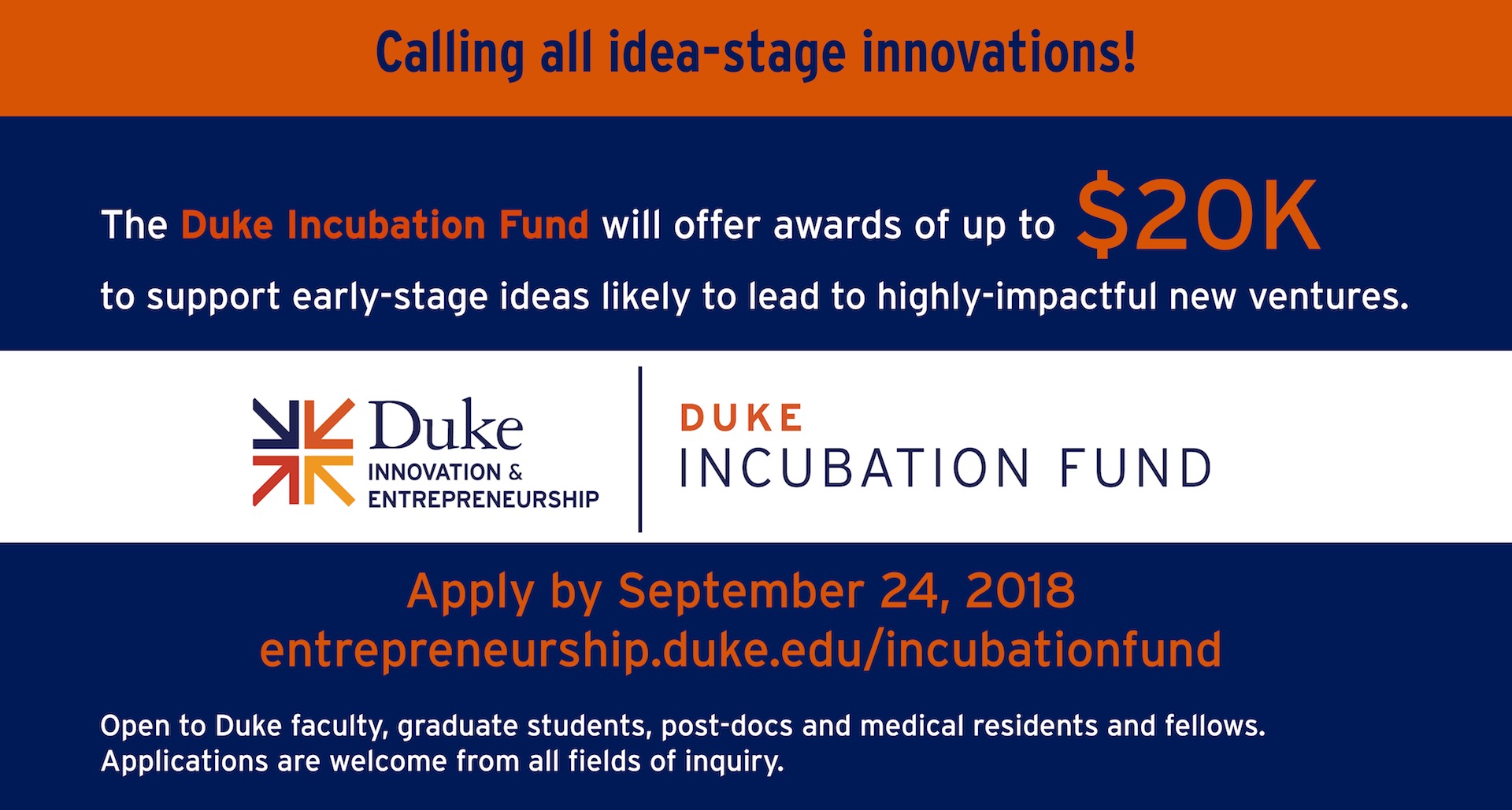 Duke I&E Announces Award Cycle for Duke Incubation Fund Duke