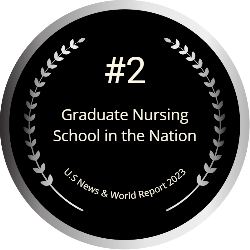 black and silver badge displaying duke school of nursing us news and world report number two ranking nationwide