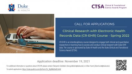 Clinical Research with Electronic Health Records Data (CR-EHR) Course application call flyer