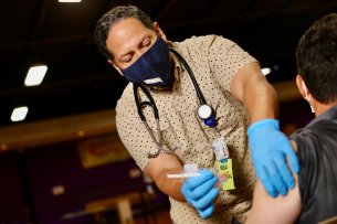 vincent guilamo-ramos at covid vaccine clinic