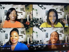 screenshot of four women smiling 