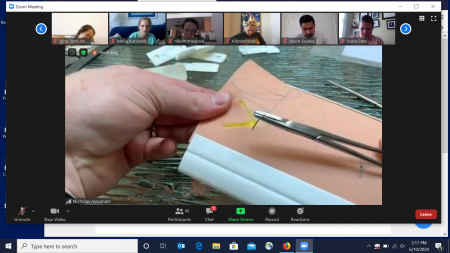 Virtual suturing session with students