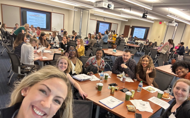 Victoria Averill with classmates in a Duke University School of Nursing classroom
