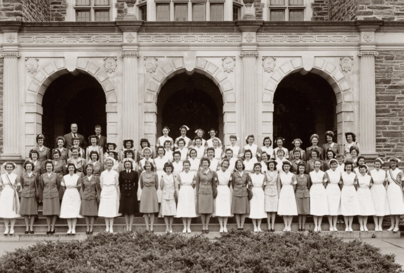 School of Nursing cadet nurses in uniform 1945
