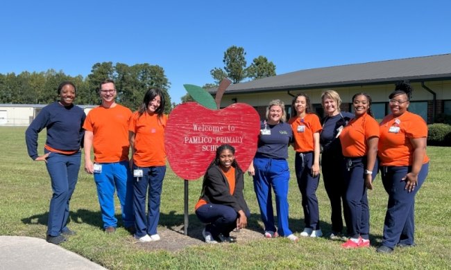 Students and clinical instructors at Pamlico County Schools