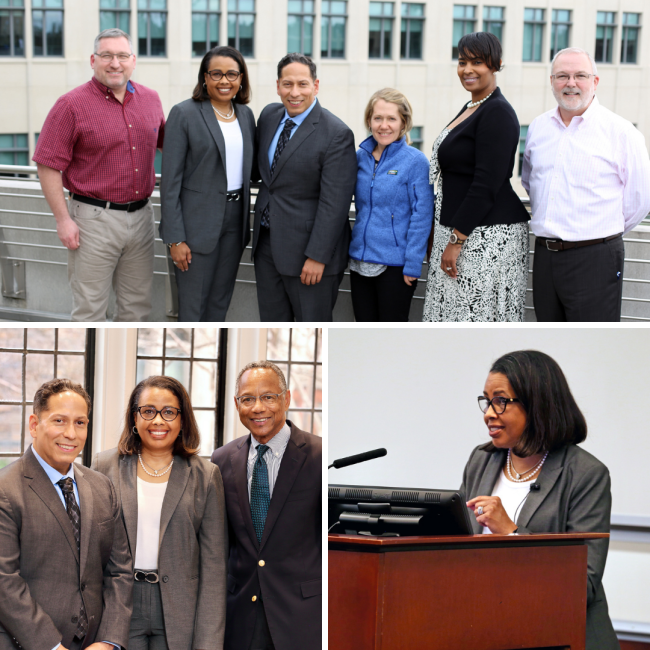 photos with sylvia trent-adams with faculty, ramos, washington and at podium