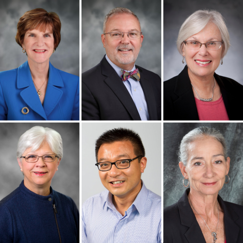 headshots of marion broome, michael relf, marilyn oermann, debra brandon, xiao hu and julee waldrop